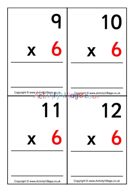 6 times table - large flash cards 