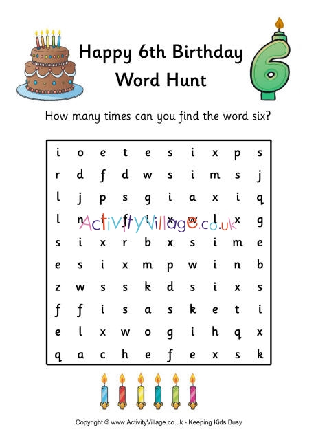 6th birthday word hunt