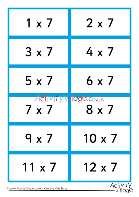 7 times table flash cards