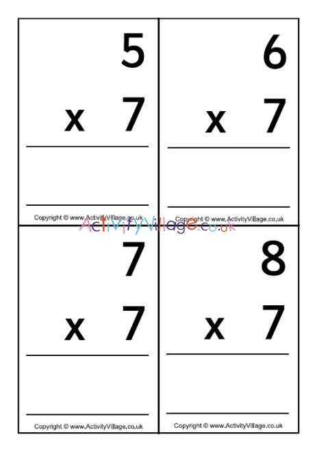 7 times table - large flash cards