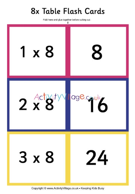 8 times table - folding flash cards