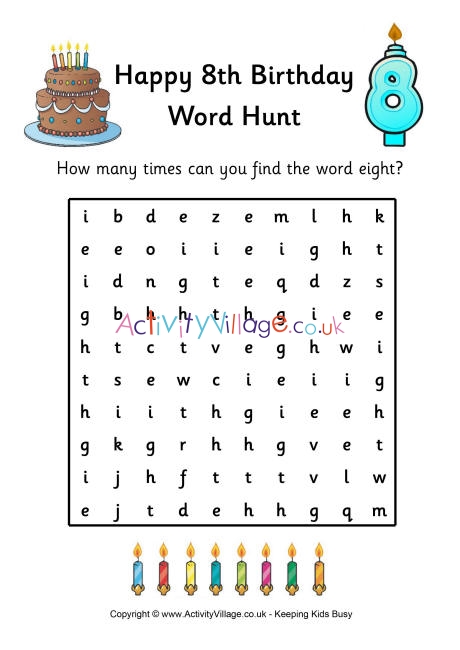 8th birthday word hunt