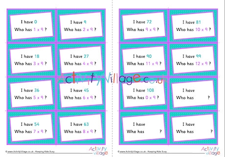 9 Times Table Around The World Cards