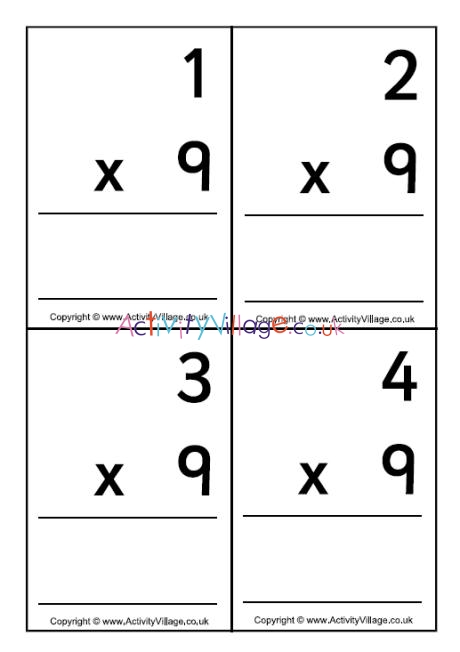 9 times table - large flash cards