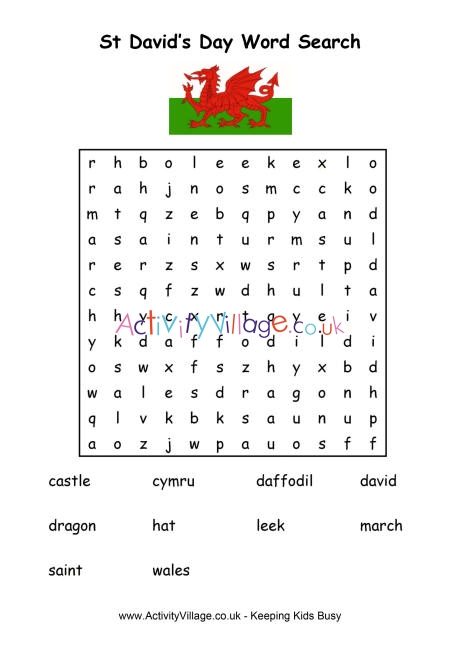 St Davids day word search