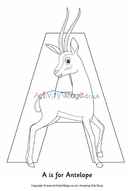 A is for antelope colouring page