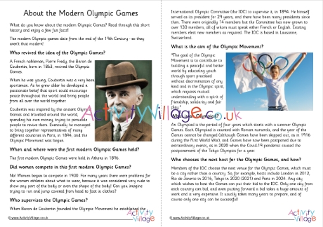 About the Modern Olympic Games Fact Sheet
