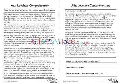 Ada Lovelace Comprehension