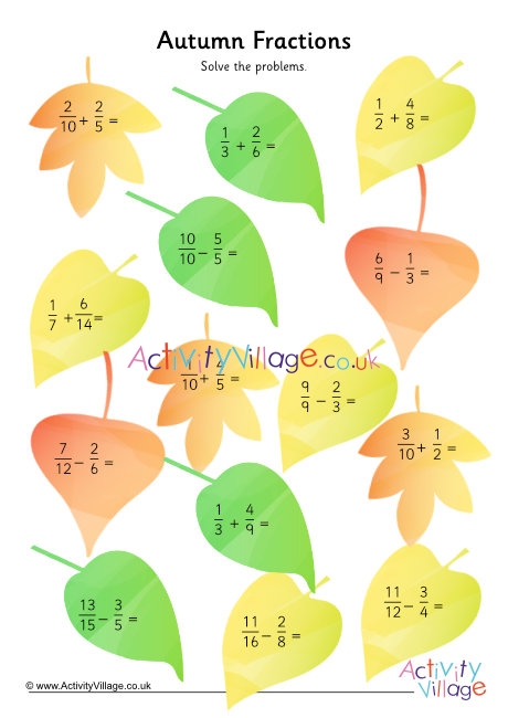 Adding and subtracting fractions different denominators worksheet - autumn