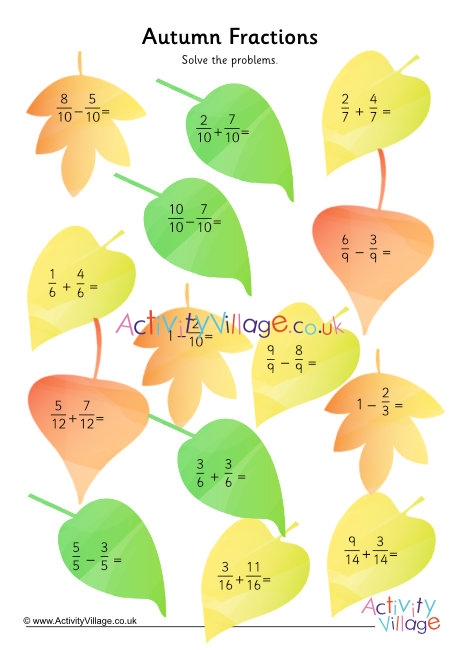 Adding and subtracting fractions with like denominators worksheet - autumn