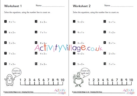 Addition by counting on worksheets set 2