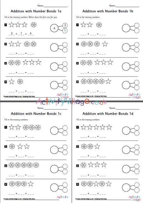 Addition with number bonds worksheets set 1