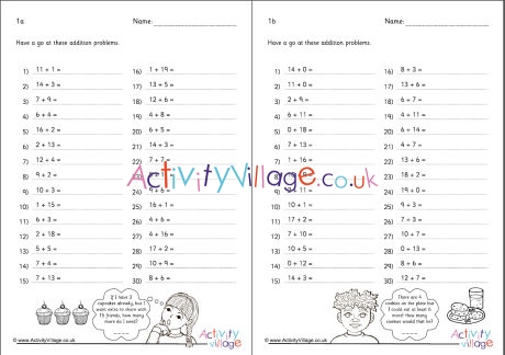 Addition within 20 practice worksheets set 1