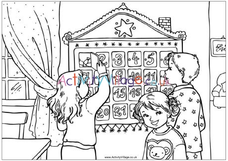 Advent calendar colouring page