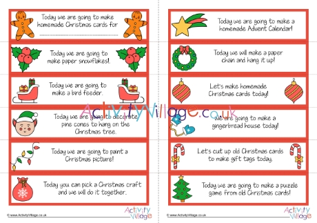 Advent Calendar printable activity slips - Christmas crafts