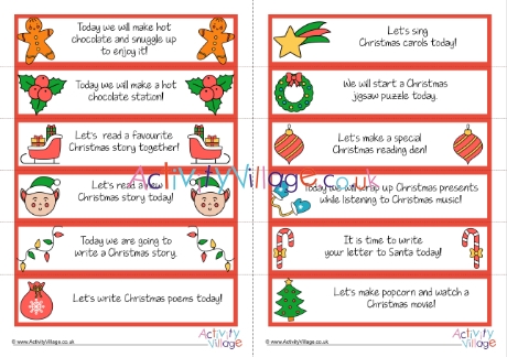 Advent Calendar printable activity slips - snuggling up at home