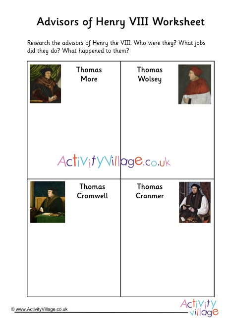 Advisors Of Henry VIII Worksheet