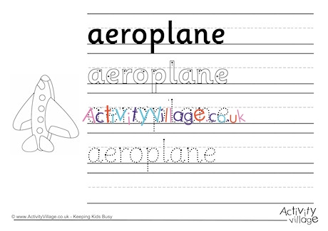 Aeroplane Handwriting Worksheet