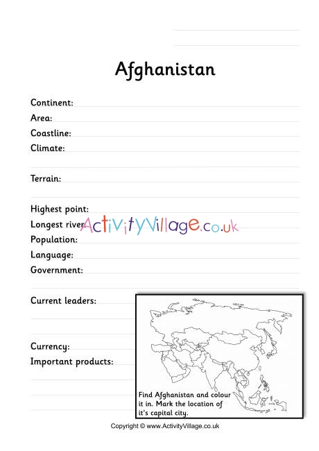 Afghanistan Fact Worksheet