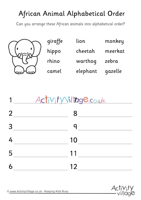 African Animal Alphabetical Order 2