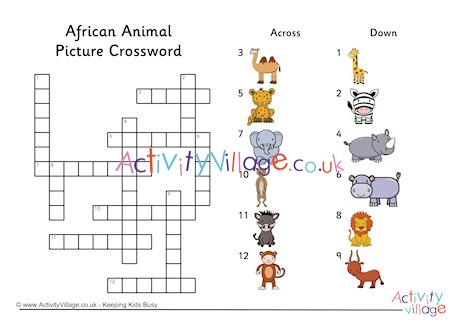 African Animal Picture Crossword