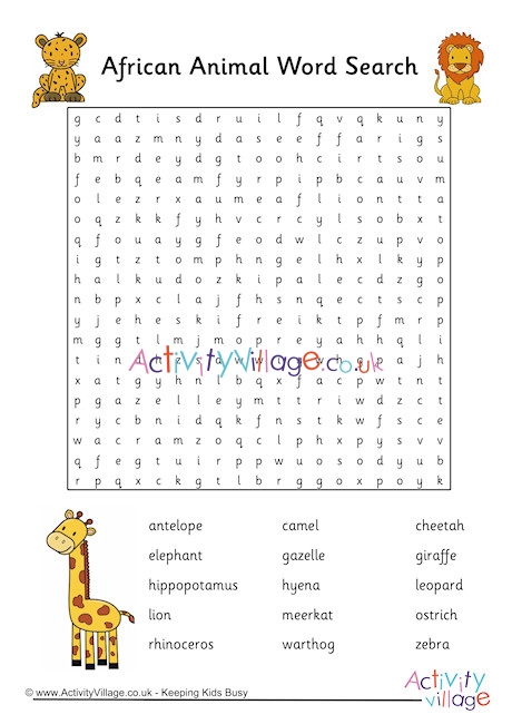 African Animal Word Search 1