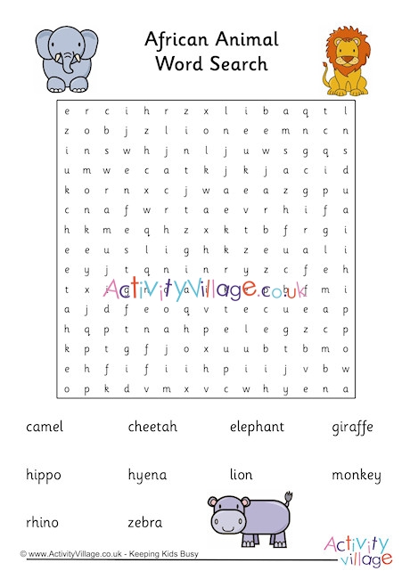 African Animal Word Search 2