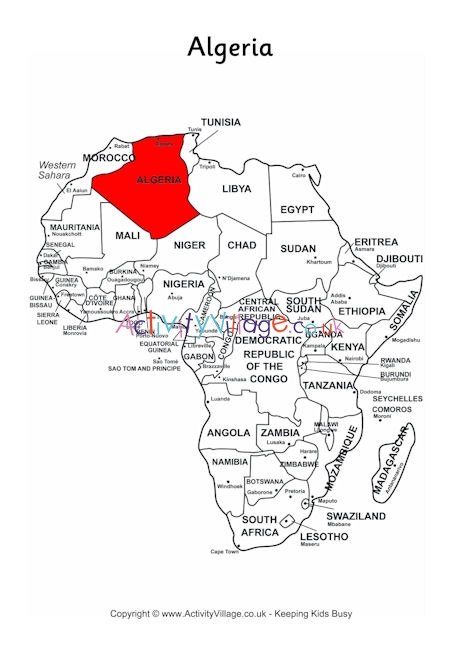 Algeria on map of Africa