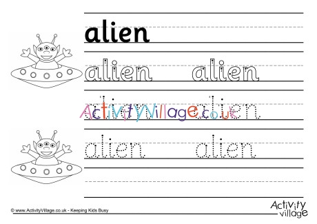 Alien handwriting worksheet