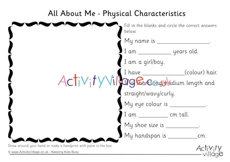 All About Me Physical Characteristics Worksheet