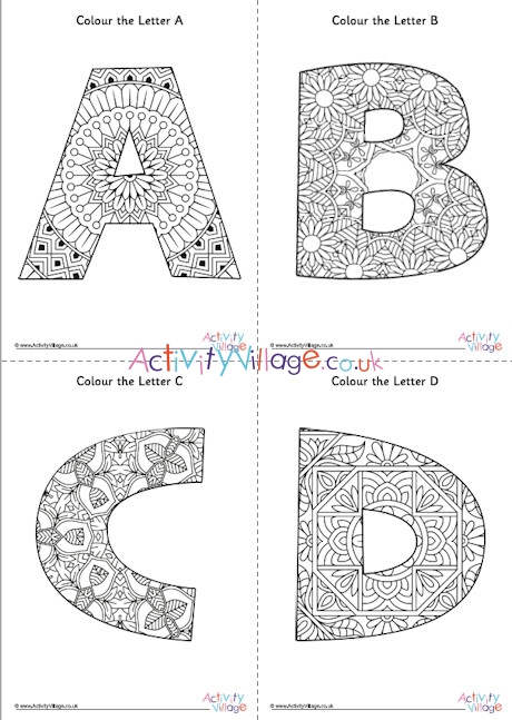 All alphabet mandala colouring pages