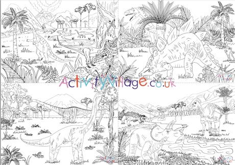 Dinosaur scene colouring pages
