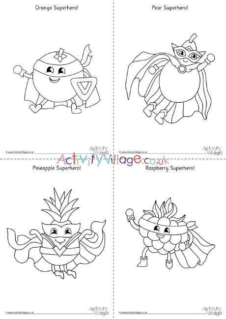 All fruit superhero colouring pages - simple