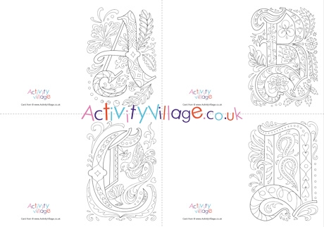 All illuminated letter colouring cards