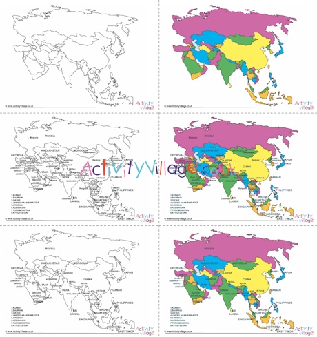 Printable maps of Asia