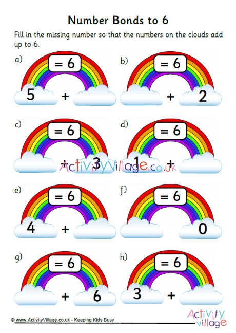 All rainbow number bond worksheets 5 to 10