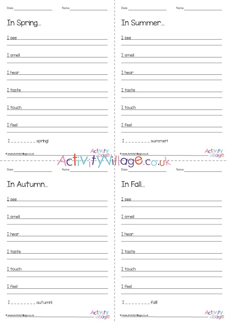All season sensory poems first person planning sheets