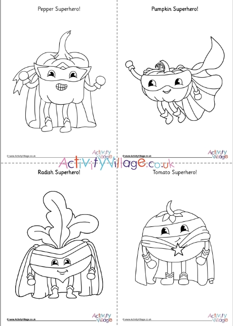 All Superhero Vegetable colouring pages - simple
