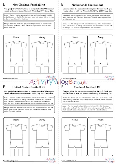 All Women's World Cup 2019 kit worksheets