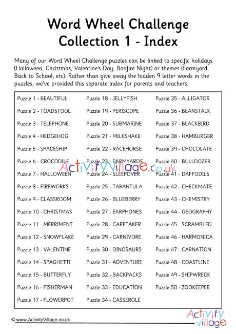 All word wheel challenges index