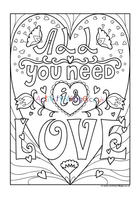 All you need is love colouring page