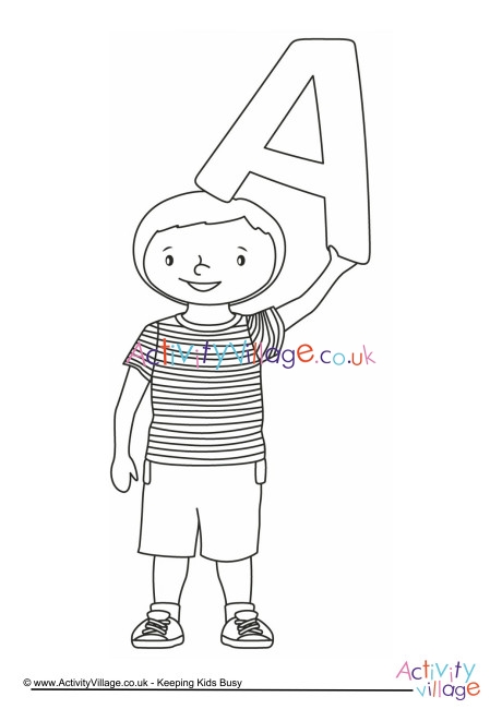 Alphabet of Children colouring pages - A - boy