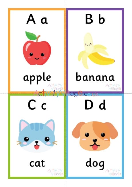 Alphabet flash cards with words - small