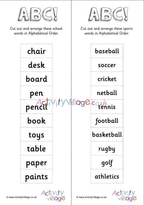 Alphabetical Order - 10 Classroom Words