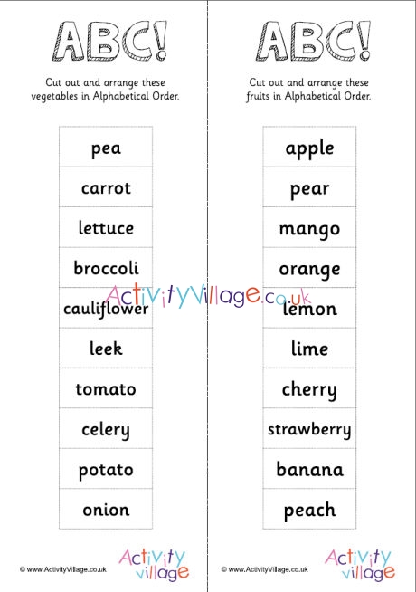 Alphabetical Order -10 Food Words