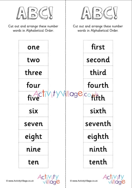 Alphabetical Order -10 Number Words