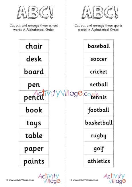Alphabetical Order -10 Sports Words