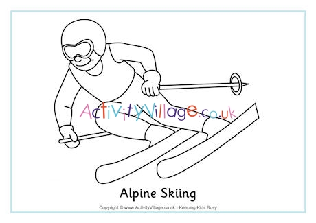 Alpine Skiing Colouring Page