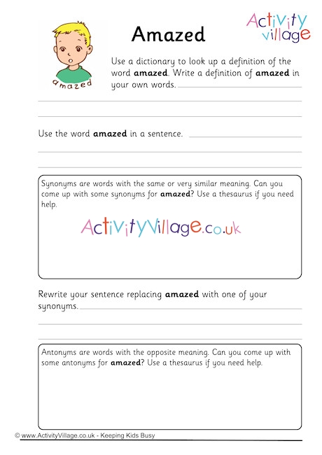 Amazed Vocabulary Worksheet