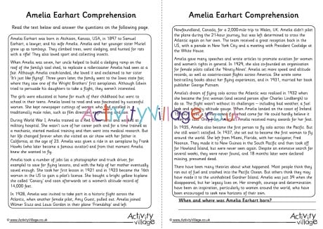 Amelia Earhart Comprehension
